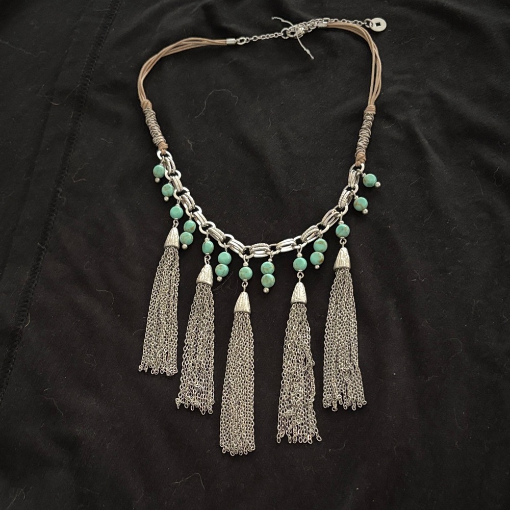 Chic Silver and Green Tassel Necklace